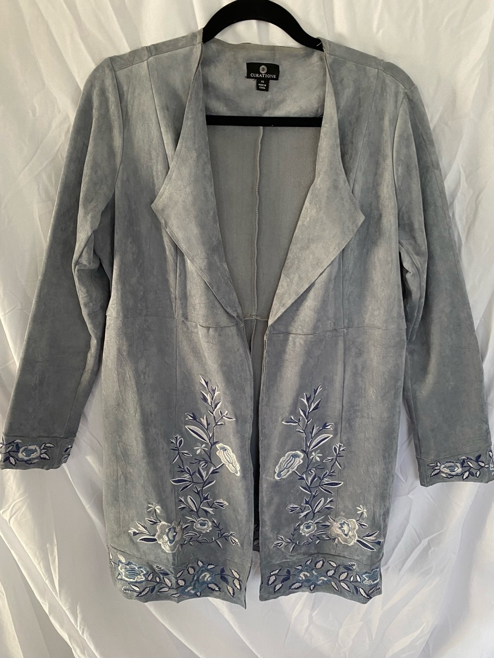 Faux Suede BoHo Duster/Jacket Embroidered Open-Front